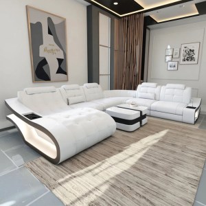 LED Leather Sectional With Curved Arms