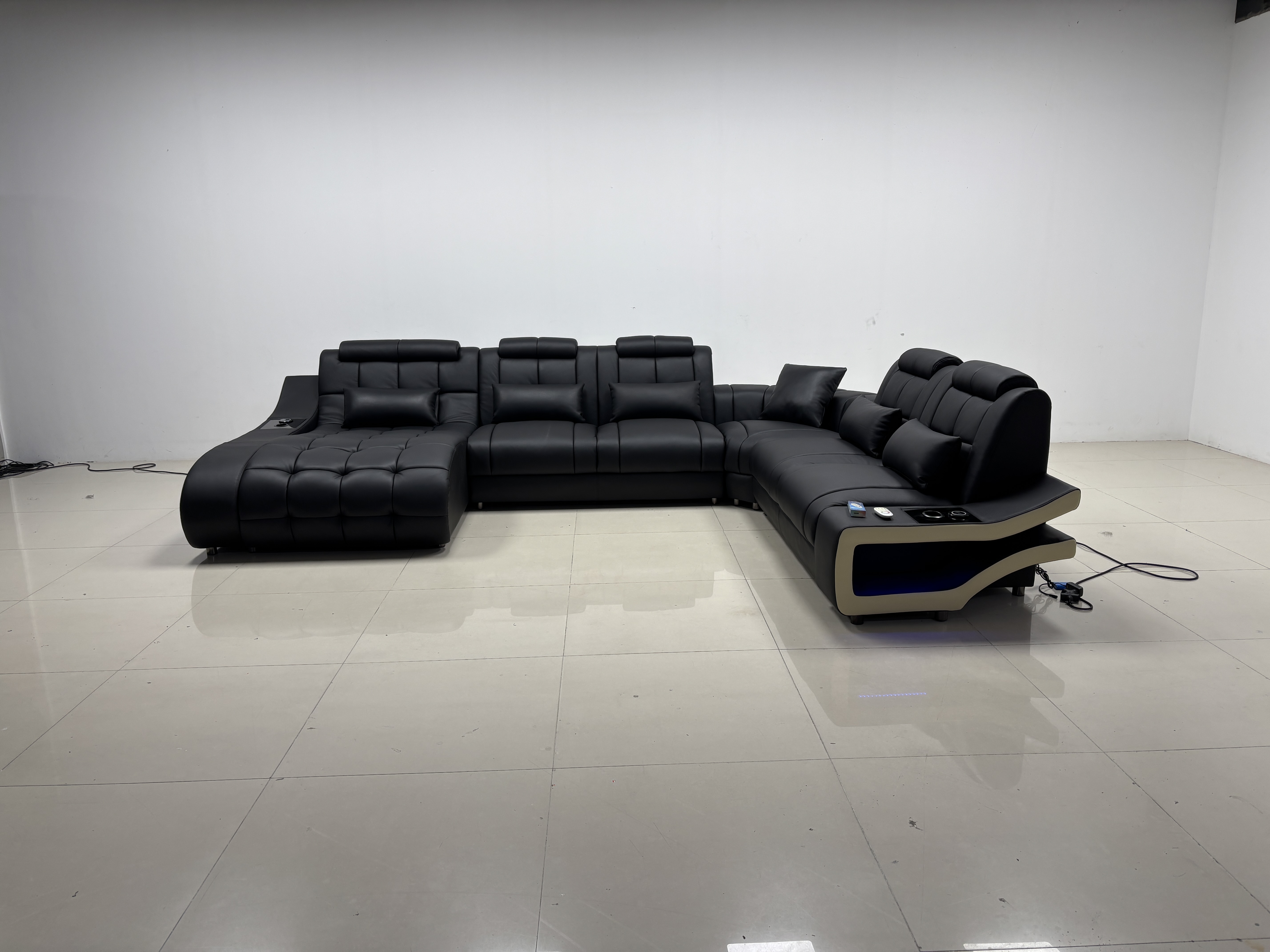 LED Leather Sectional With Curved Arms / My Aashis