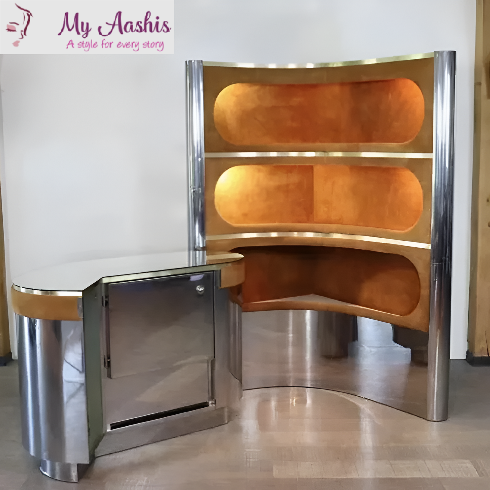 LED Cabinet Counter Furniture In Velvet Fabric / My Aashis