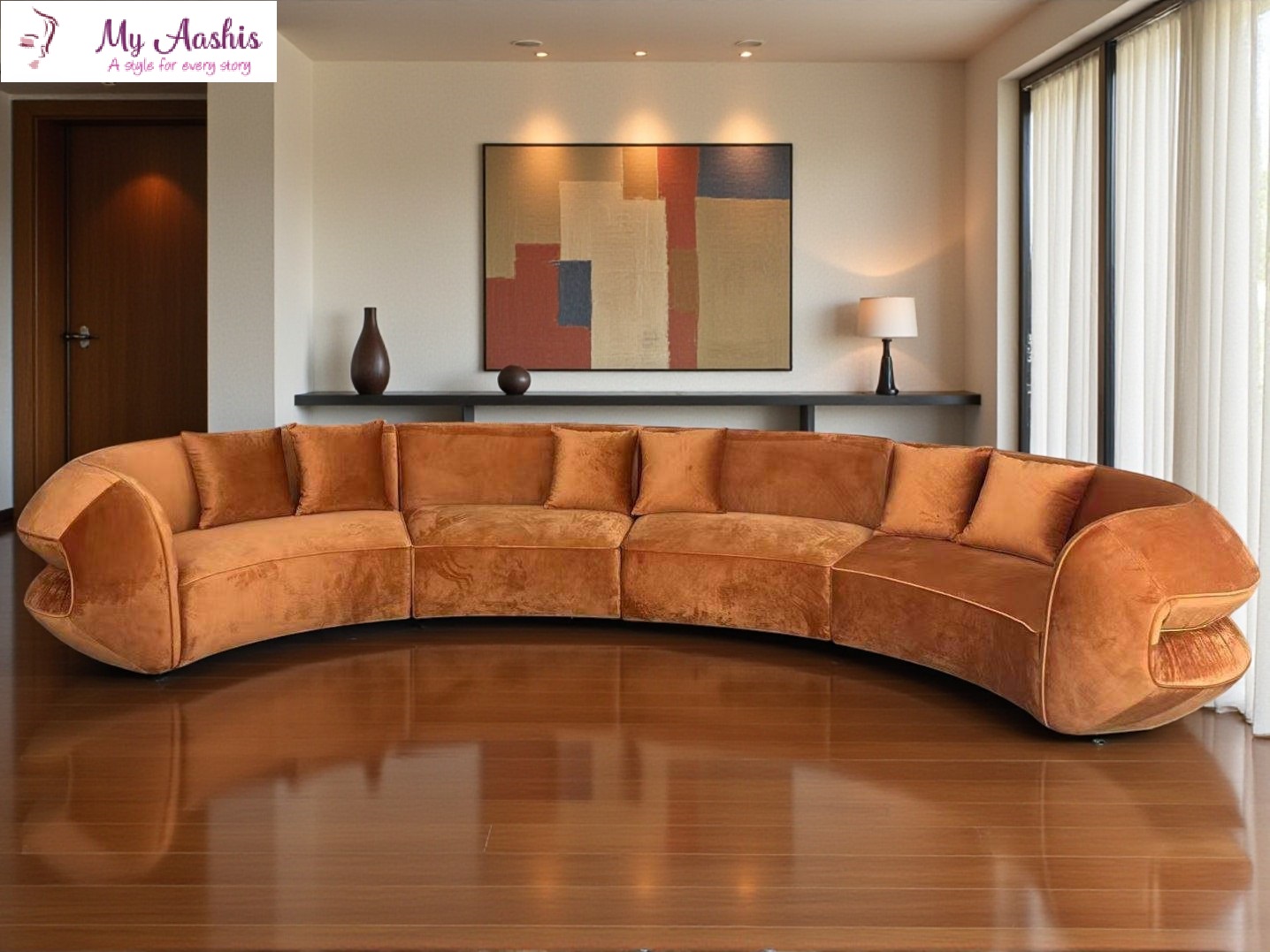 Modern U-shaped Velvet Fabric Round Sofa / My Aashis