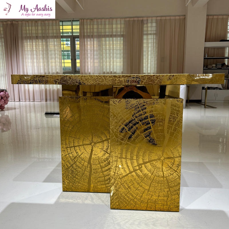 Metal Structure With Marble Look Console Table / My Aashis