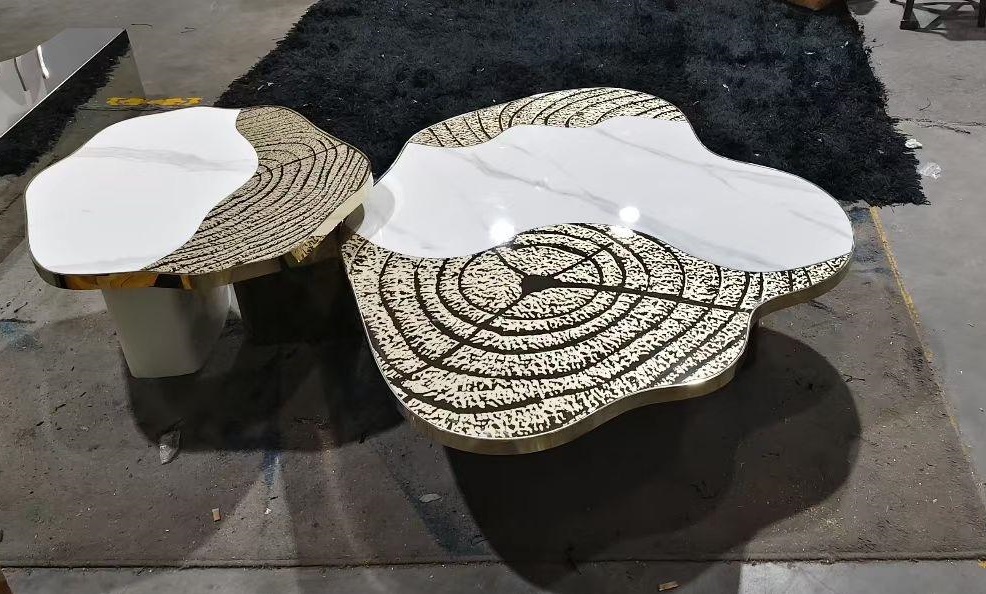 Unique Marble And Metal Textured Coffee Table Set / My Aashis