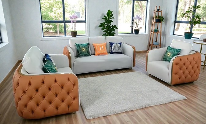 3 Piece Button Tufted Leather Sofa Set / My Aashis