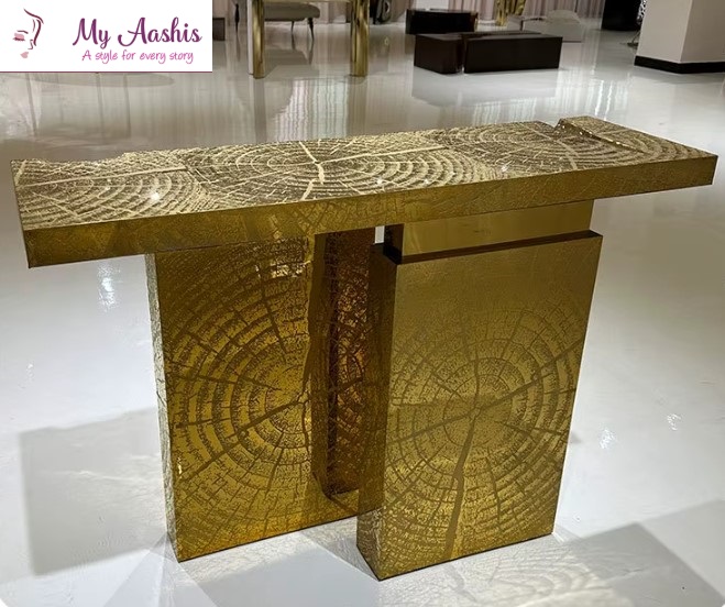 Metal Structure With Marble Look Console Table / My Aashis