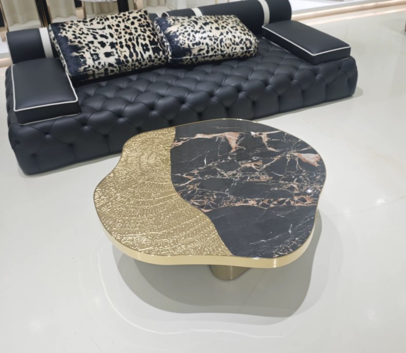 Unique Marble And Metal Textured Coffee Table Set / My Aashis