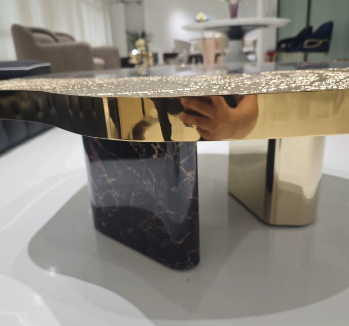 Unique Marble And Metal Textured Coffee Table Set / My Aashis