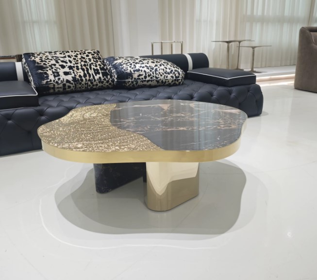 Unique Marble And Metal Textured Coffee Table Set / My Aashis