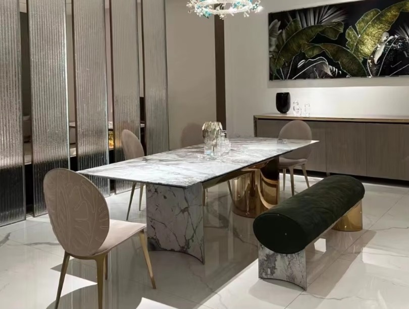 Marble And Metal Dining Table Set For 6 People / My Aashis