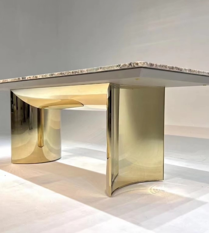 Marble And Metal Dining Table Set For 6 People / My Aashis