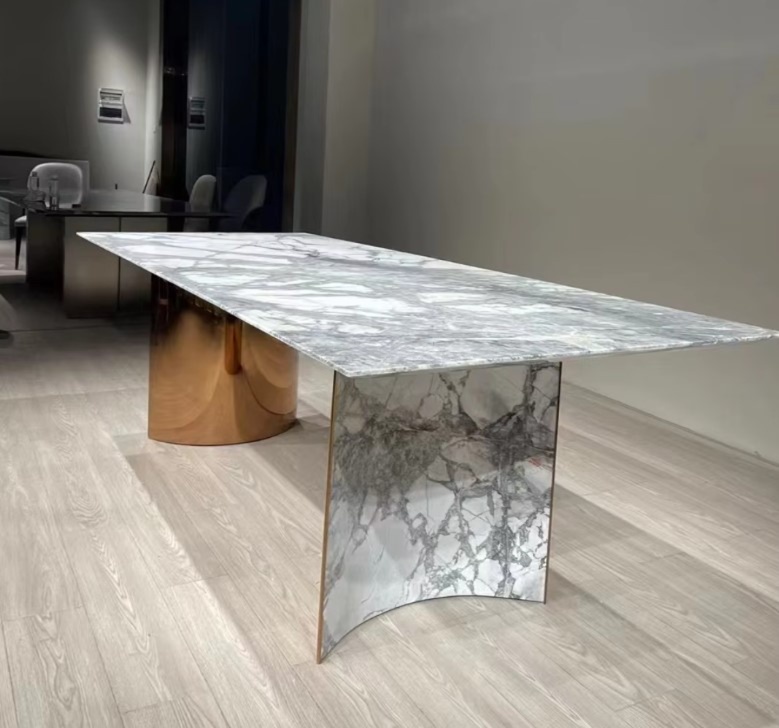 Marble And Metal Dining Table Set For 6 People / My Aashis