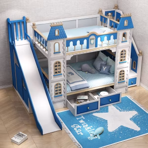 Unisex Kids Castle Bunk Bed With Slide / My Aashis