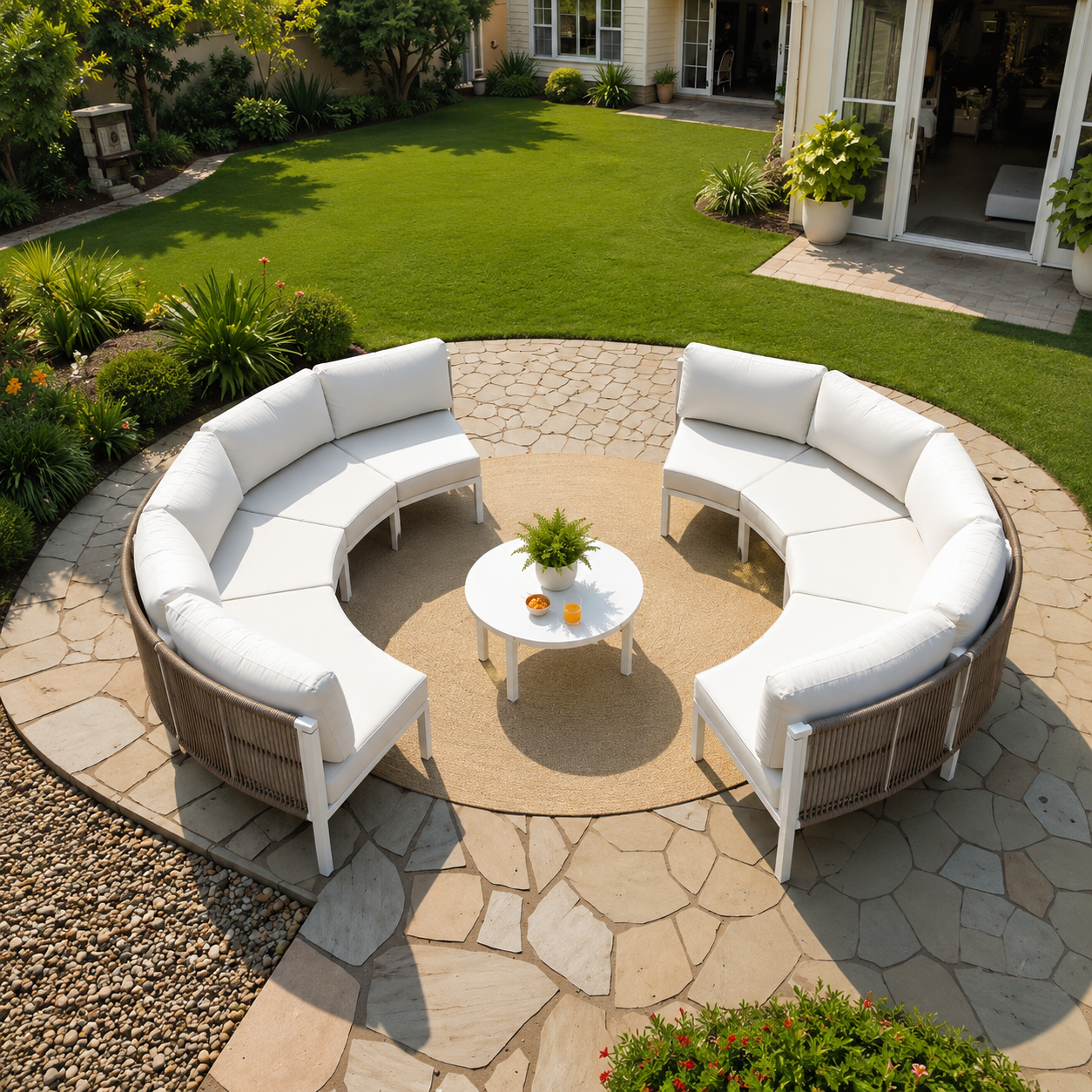 Curved and modular outdoor sofa layouts
