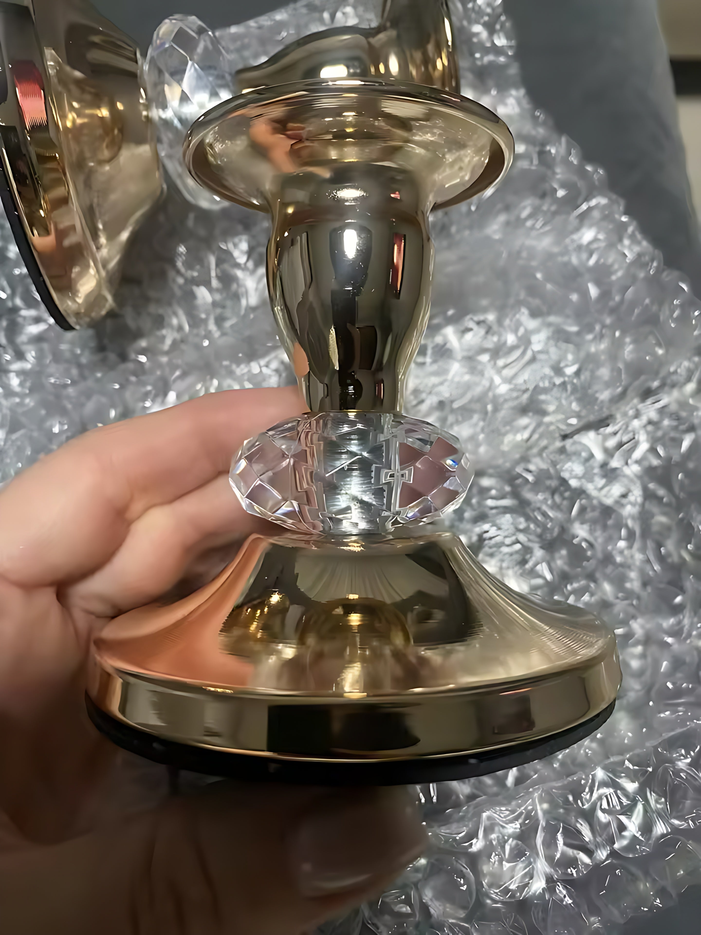 2-Piece Vintage Metal Candle Holders with Crystal Accents / My Aashis